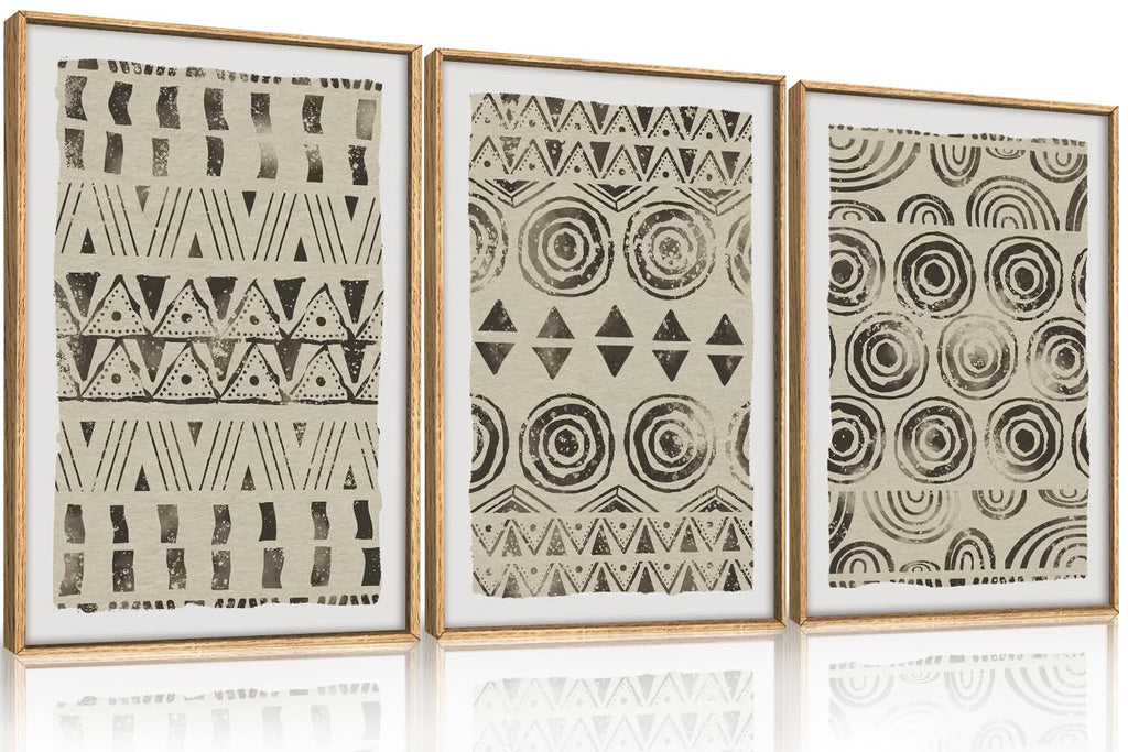 FWIEXA Beige Neutral Lines Framed Canvas Wall Art Set Black Boho Minimalist Wall Decor 3D Geometric Texture Wall Painting Mid Century Modern Art Print for Living Room Bedroom Office - 16”x24”x3 in wall art
