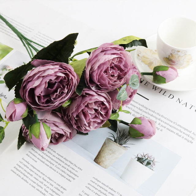 Silk Peony Bouquet for Home Decor and Scrapbooking