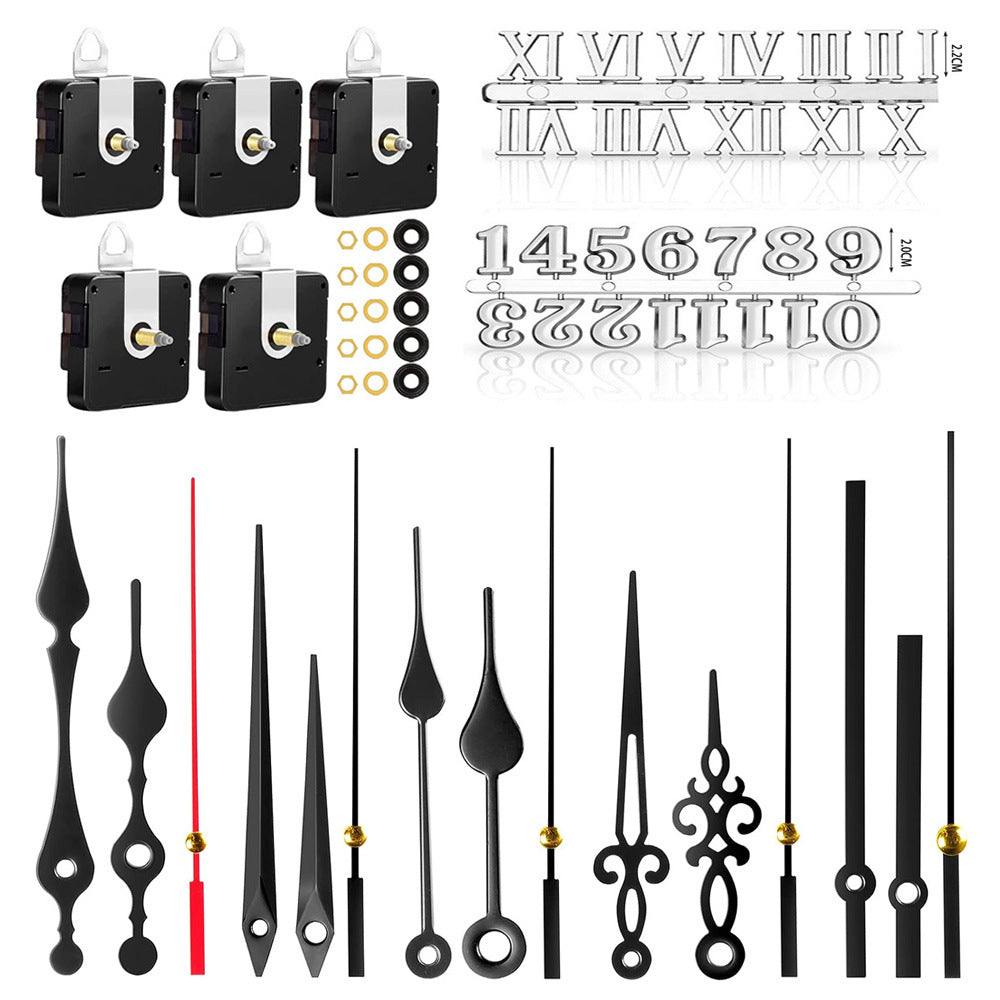 DIY Silent Clock Movement Kit with Metal Hands (5 Sets)