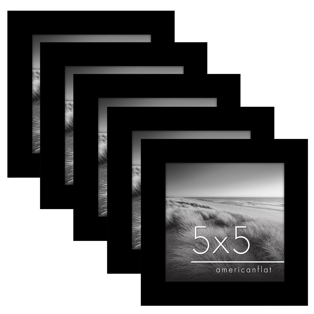 Americanflat 5x5 Picture Frame with Polished Plexiglass - Set of 5 - Galleria Collection - Gallery Wall Frame Set for Tabletop and Wall Display - Black