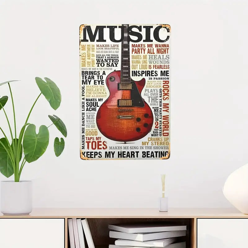 Vintage Music Guitar Metal Tin Sign Wall Decor 8x12 Inch