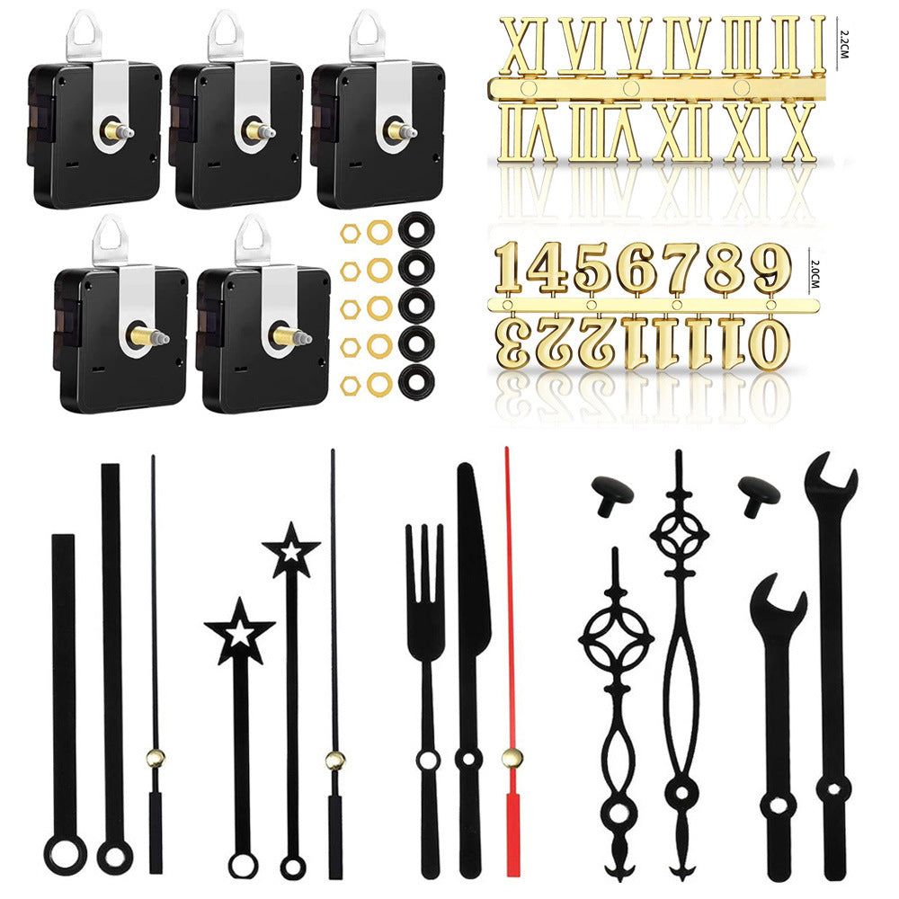 DIY Silent Clock Movement Kit with Metal Hands (5 Sets)