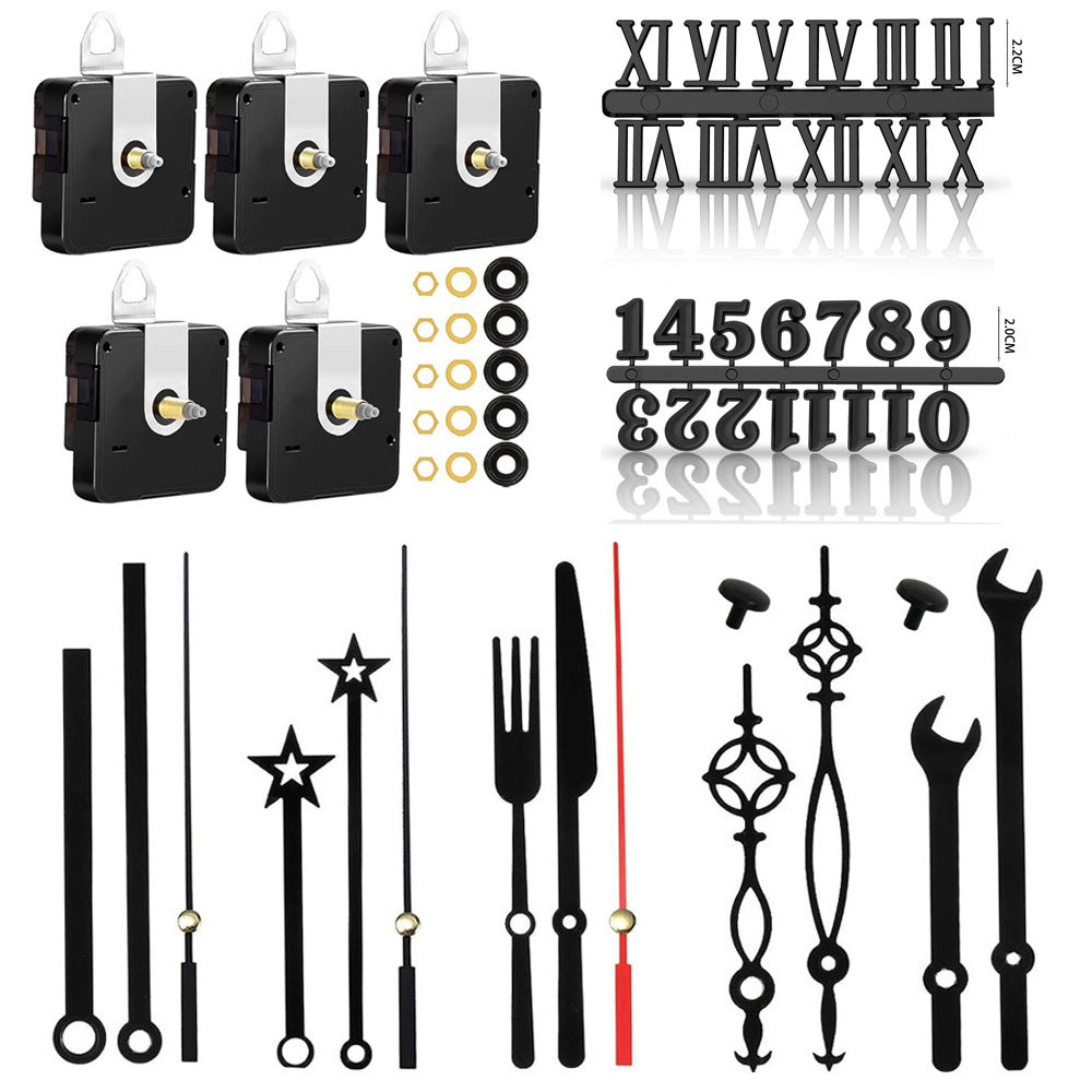 DIY Silent Clock Movement Kit with Metal Hands (5 Sets)