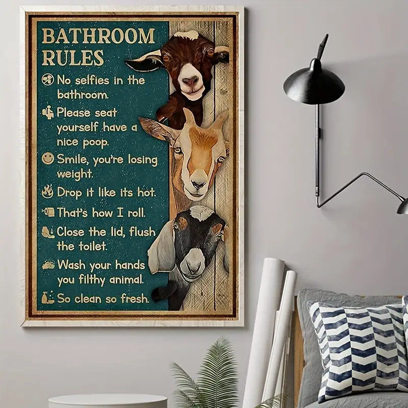 Funny Bathroom Rules Goat Poster - Home Wall Decor 8x12