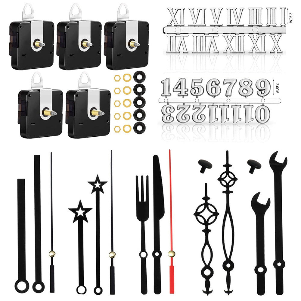 DIY Silent Clock Movement Kit with Metal Hands (5 Sets)