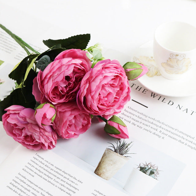 Silk Peony Bouquet for Home Decor and Scrapbooking