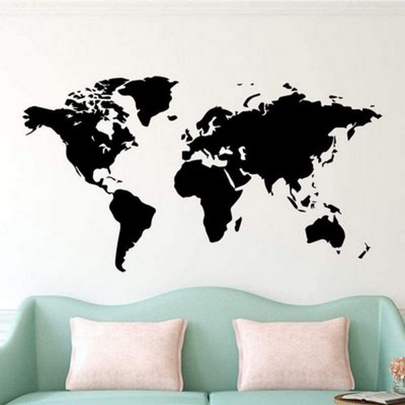 World Map Vinyl Wall Decal for Living Room Decor