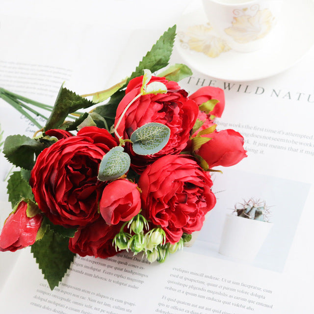 Silk Peony Bouquet for Home Decor and Scrapbooking