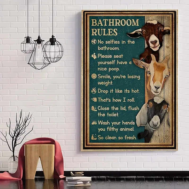 Funny Bathroom Rules Goat Poster - Home Wall Decor 8x12