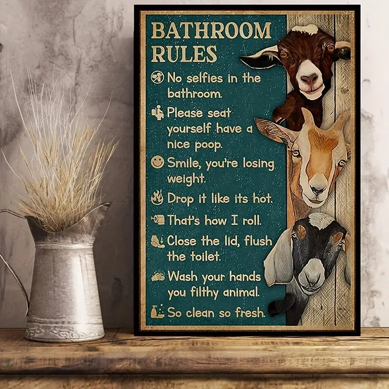 Funny Bathroom Rules Goat Poster - Home Wall Decor 8x12