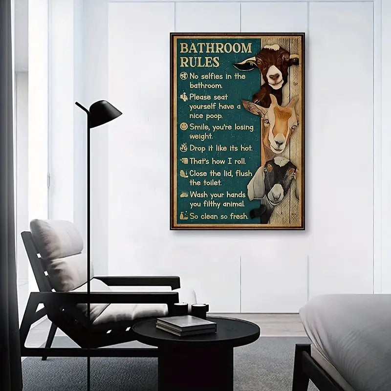 Funny Bathroom Rules Goat Poster - Home Wall Decor 8x12